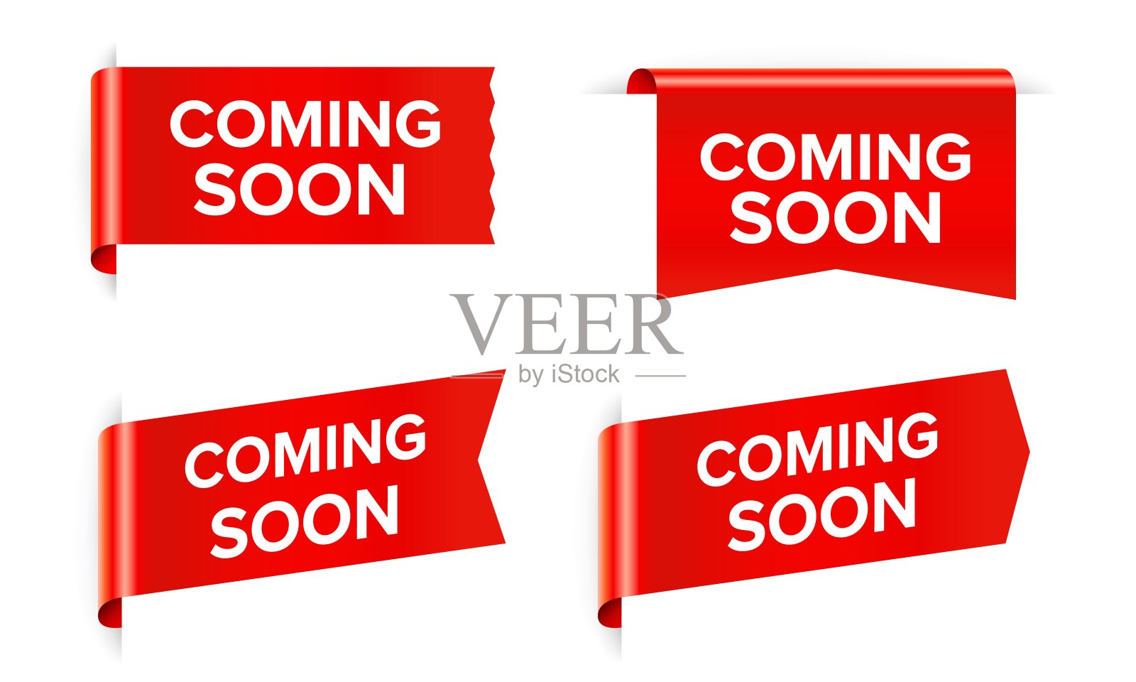 即将到来的红色贴纸和标签上的白色背景设计元素图片