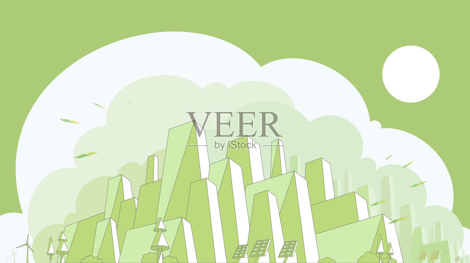 城市外观与绿色色调矢量插图图形EPS10插画图片素材