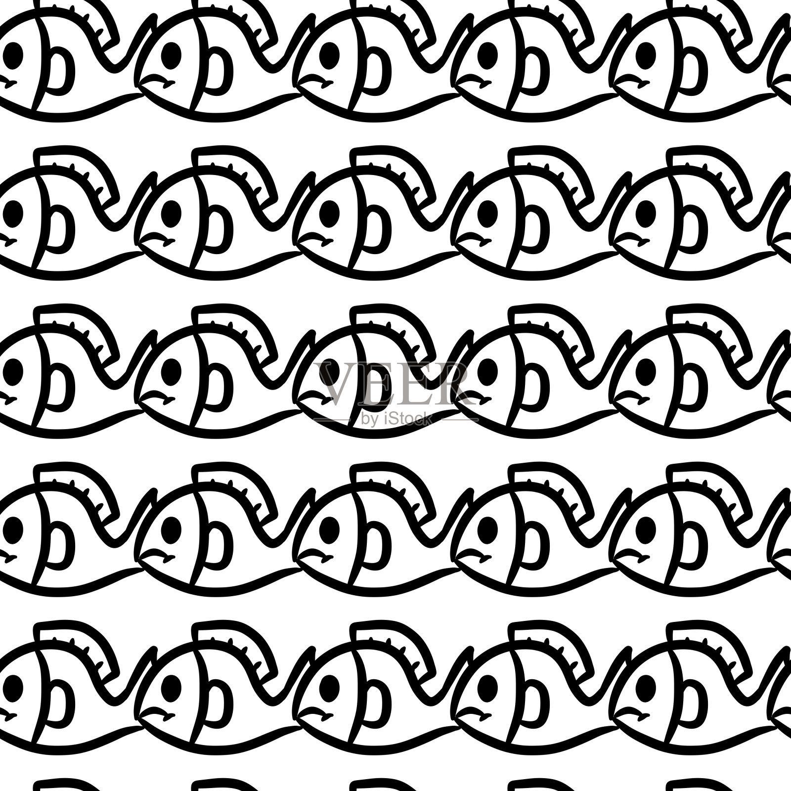 无缝图案的鱼卡通插画图片素材