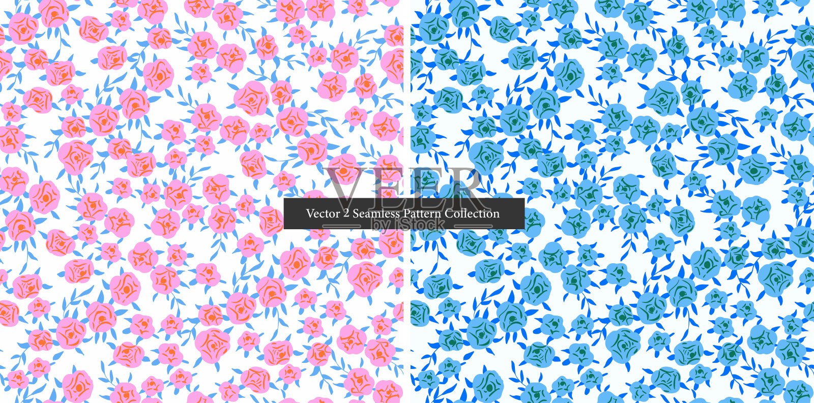 向量小可爱复古玫瑰花插图图案无缝重复图案数字文件图案艺术品家居装饰打印时尚织物表面设计纺织琐碎图案插画图片素材