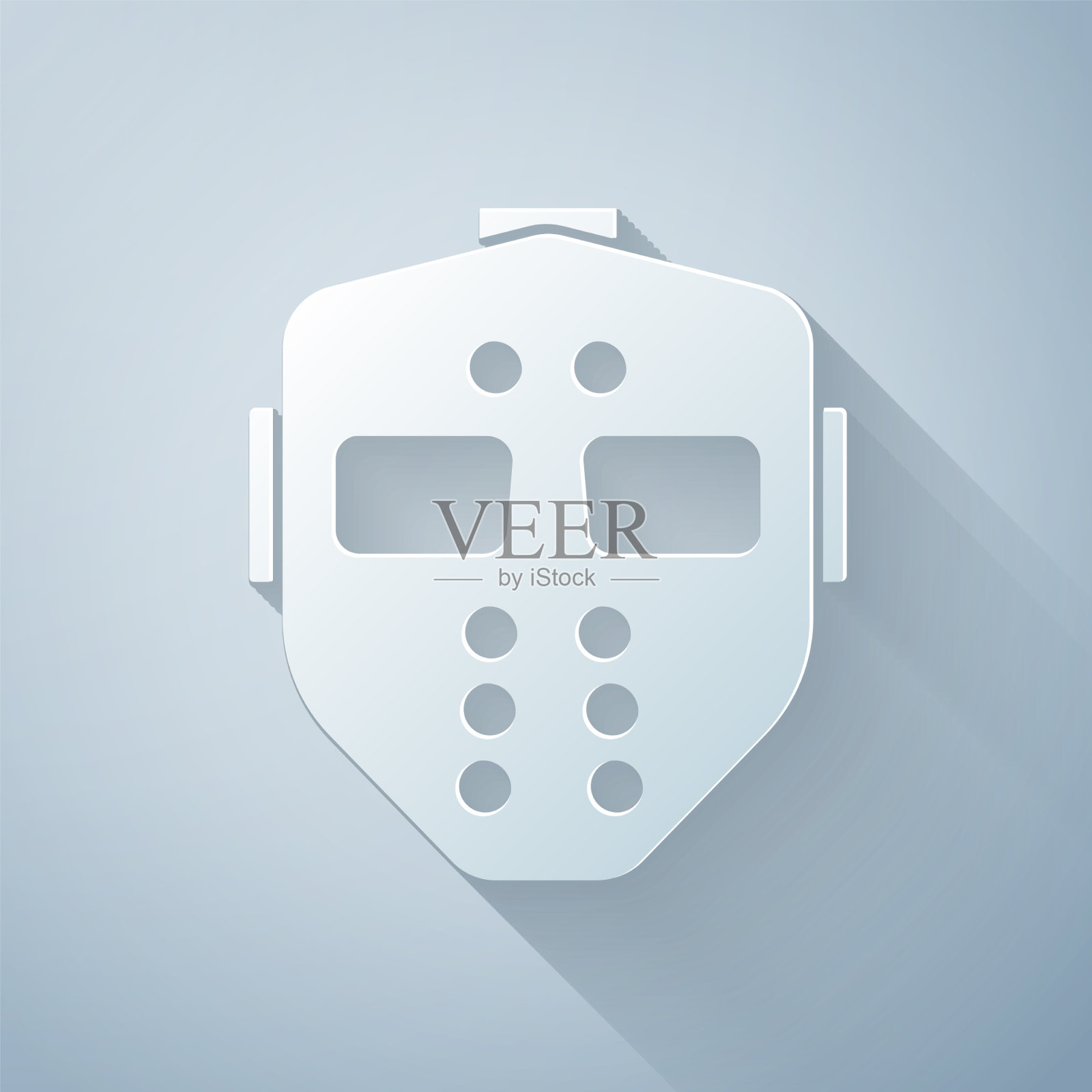 剪纸曲棍球面具图标孤立在灰色插画图片素材