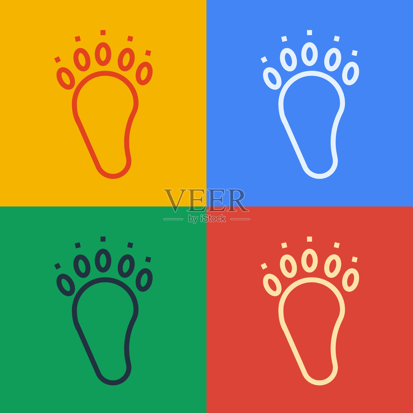 波普艺术线熊爪脚印图标孤立上插画图片素材