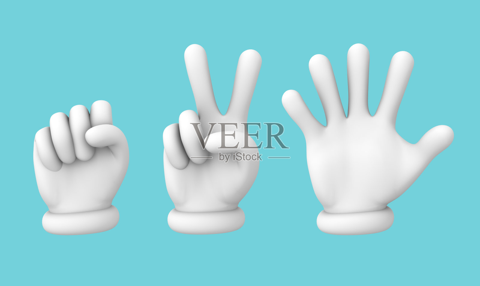 锁，纸，剪刀等手标志套装，3D插图照片摄影图片