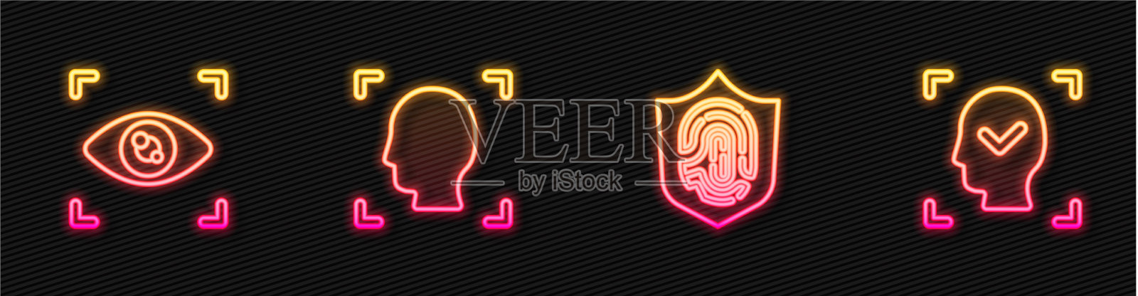 在盾眼扫描面部设置线条指纹插画图片素材