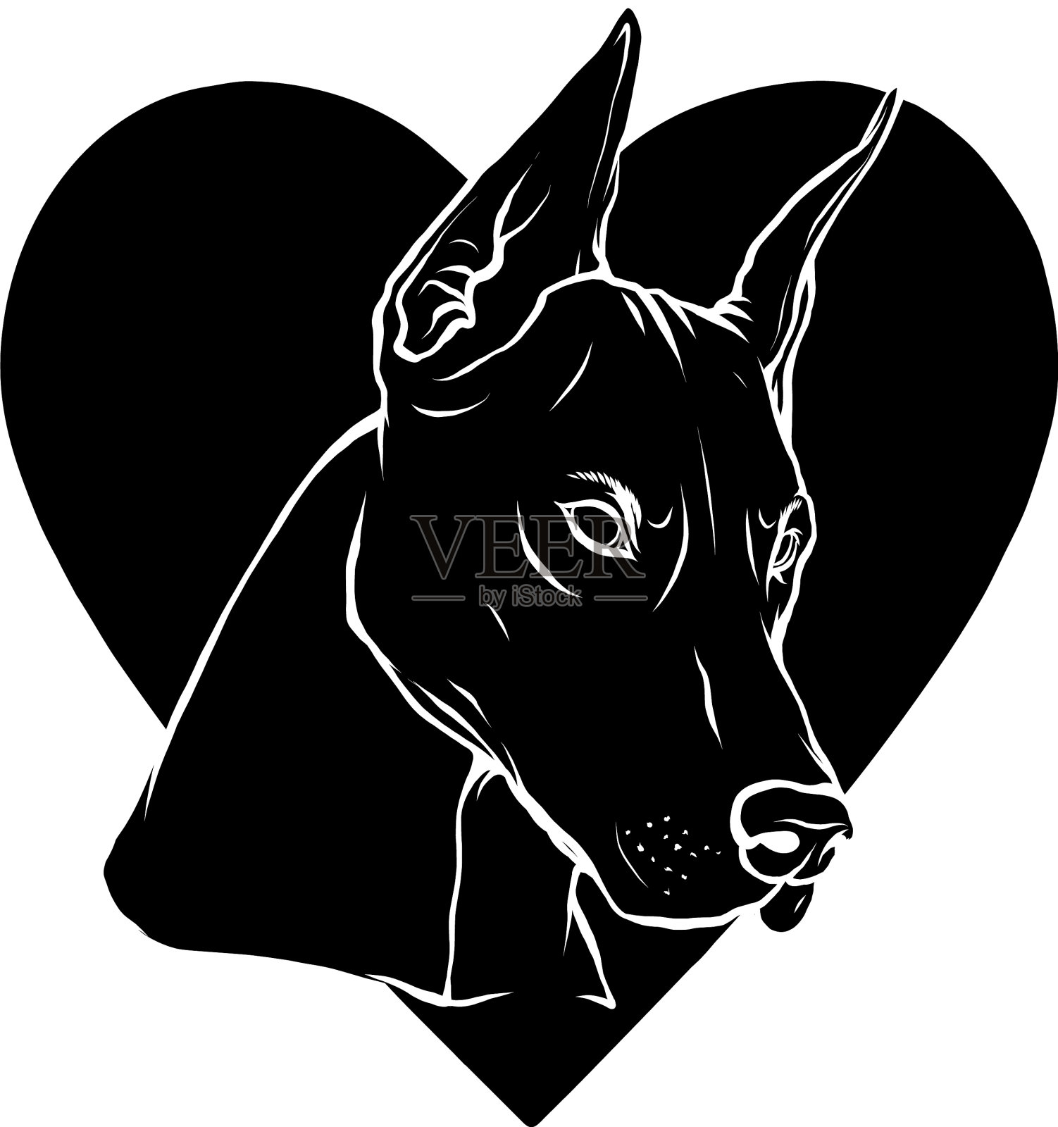 黑色剪影头犬与心设计元素图片