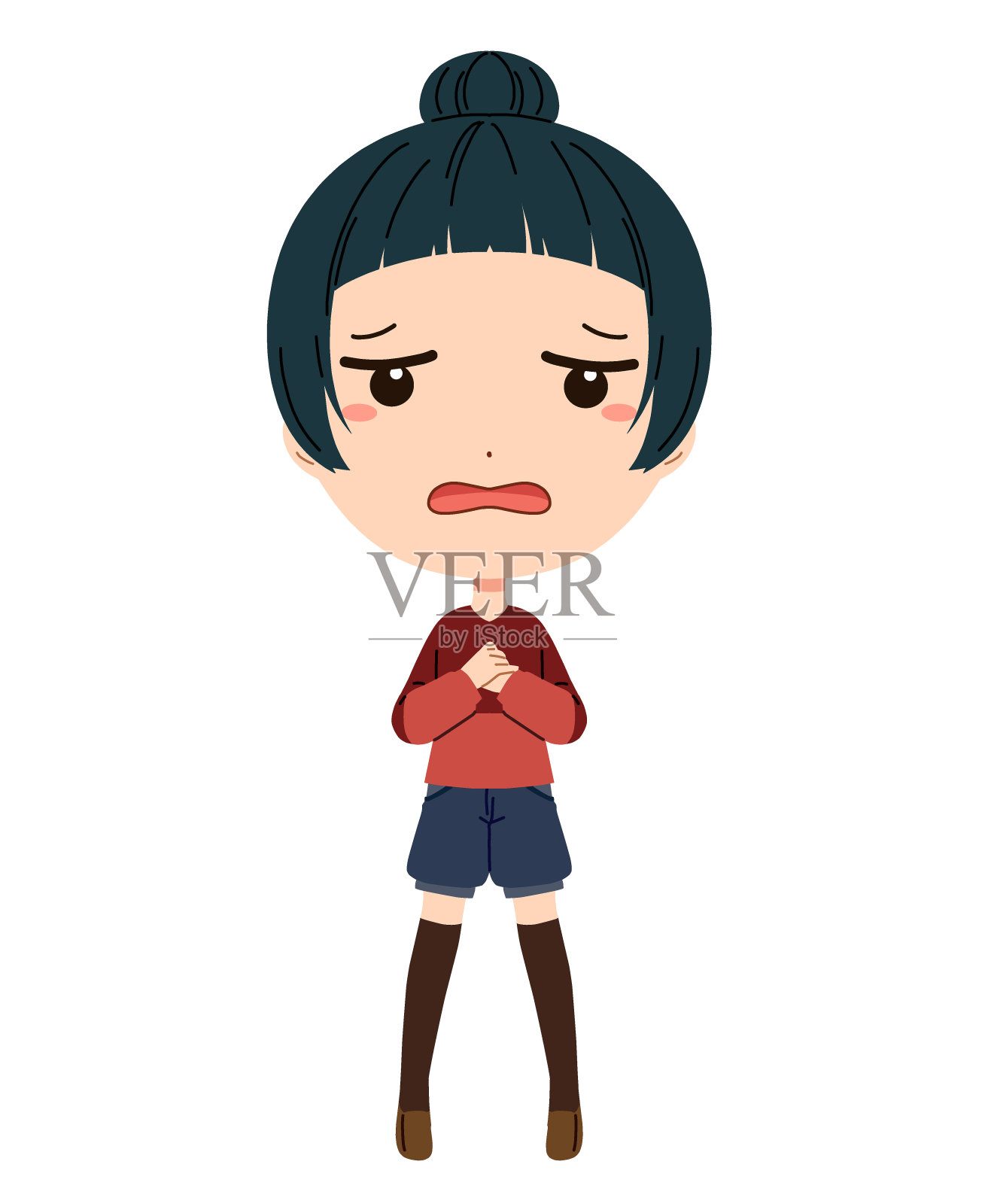 一个沮丧女孩的全身插画设计元素图片