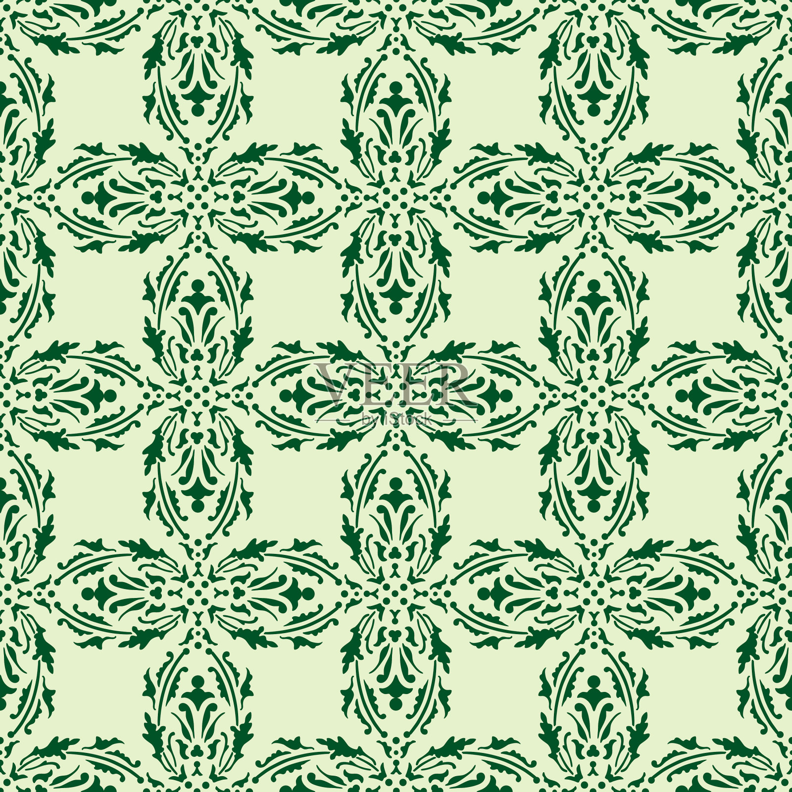 无缝背景复古绿花插画图片素材