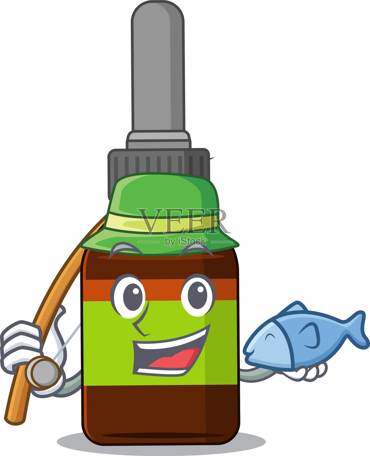 卡通设计的液体瓶准备去钓鱼设计元素图片
