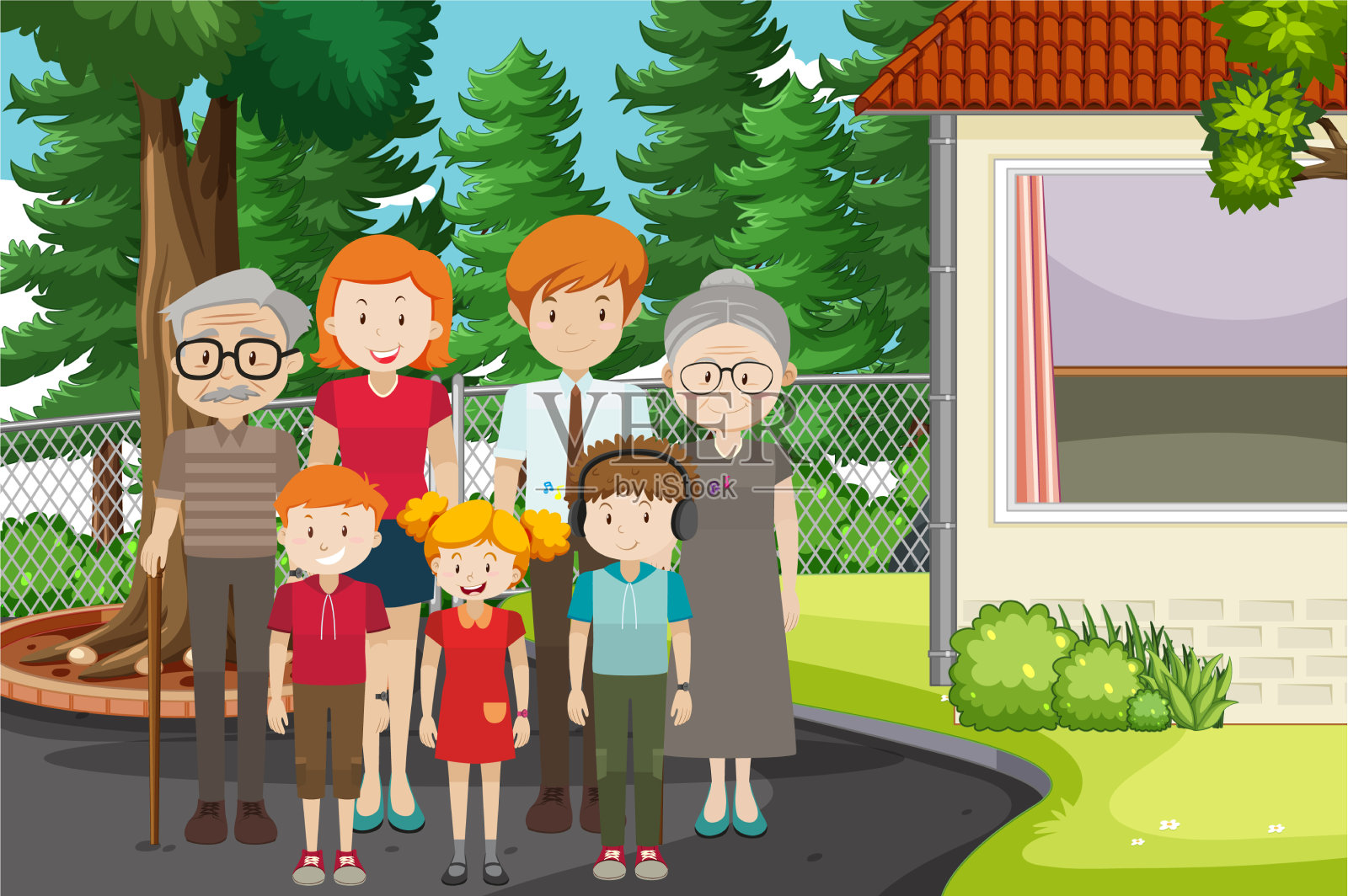 公园户外场景与成员家庭插画图片素材