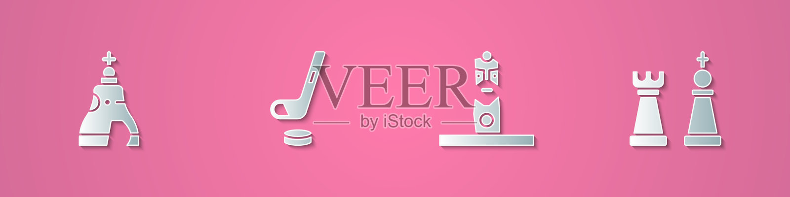 Set paper cut the沙皇钟ice hockey stick and图标素材