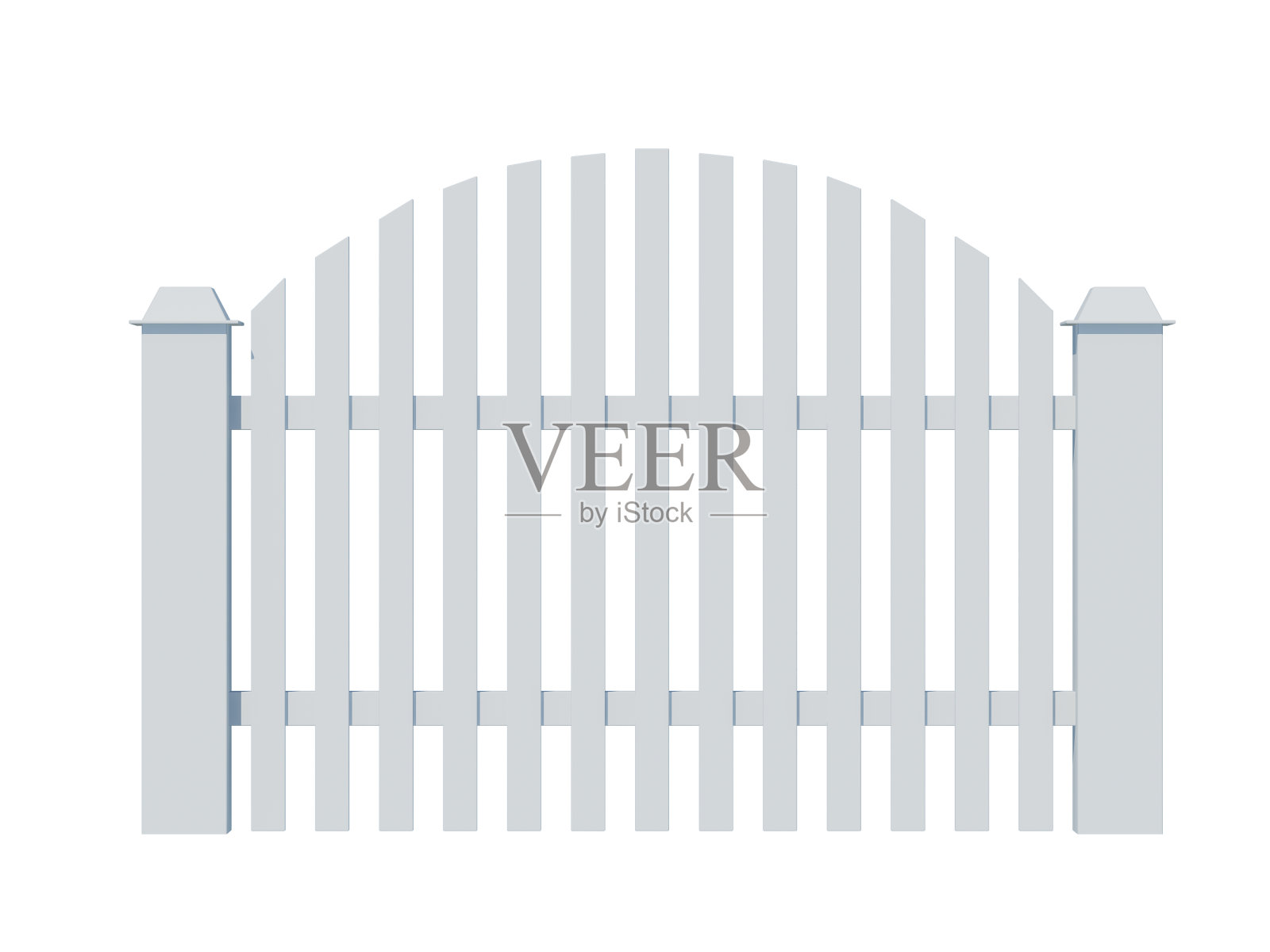 白色栅栏的一部分被隔离在白色背景上。3 d演示。照片摄影图片