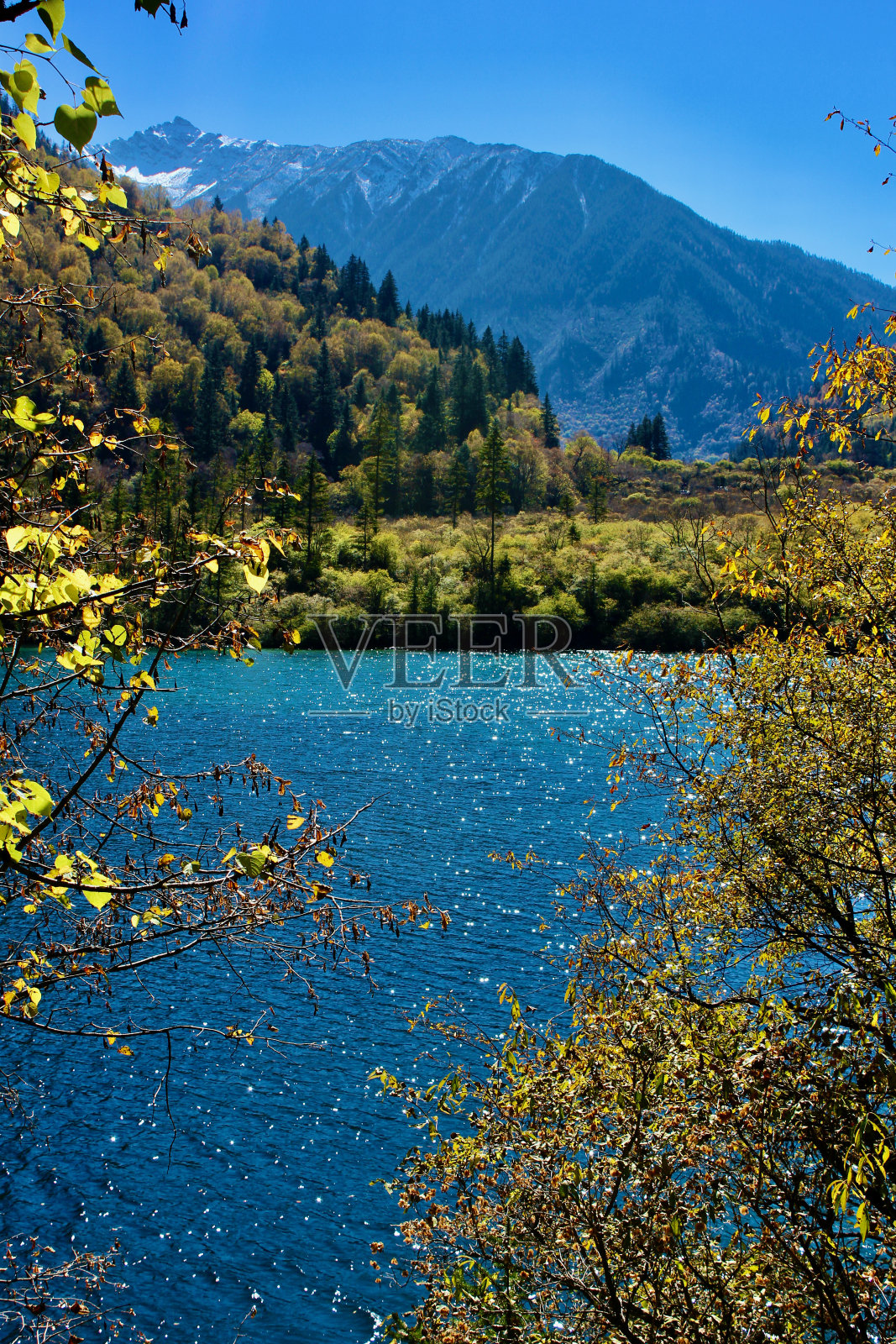 蓝湖与山照片摄影图片