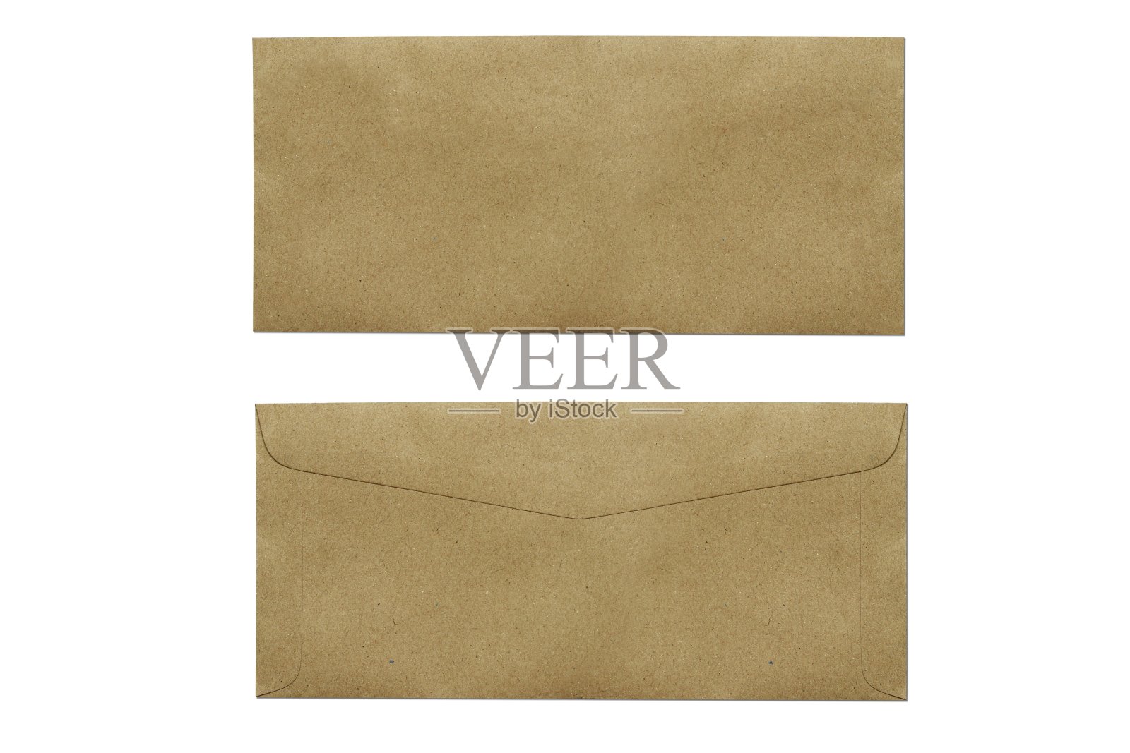 棕色包络孤立在白色背景与裁剪路径。俯视图的正面和背面信封。照片摄影图片