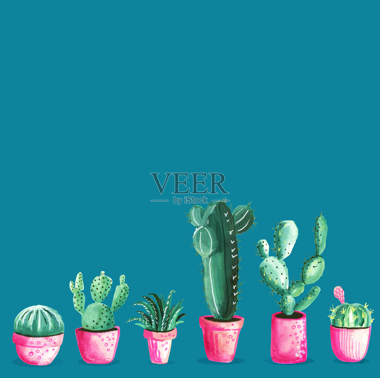 水彩卡提与蓝色背景插画图片素材