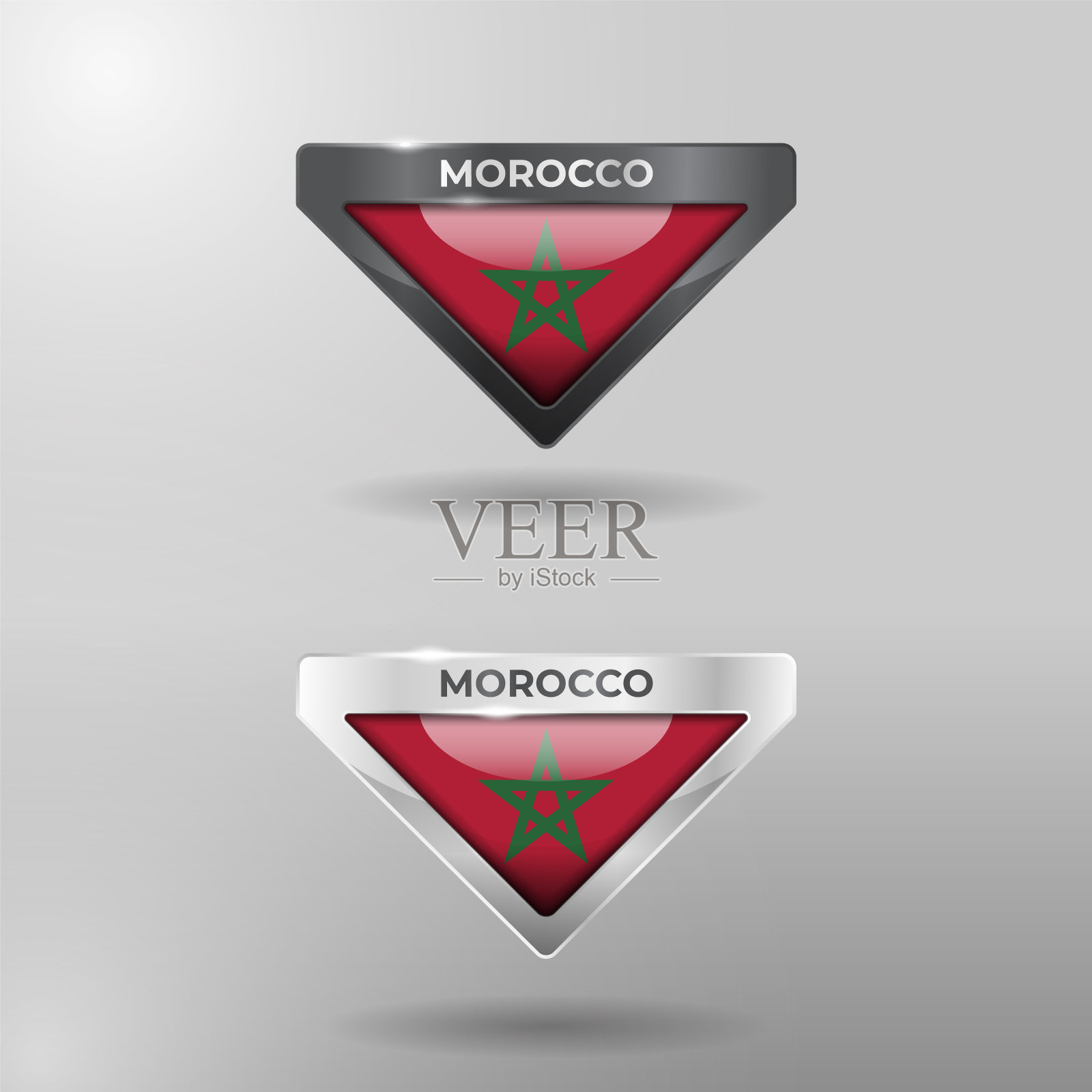 3D标签，标签和定位指针摩洛哥国旗国家与光泽反射效果插画图片素材