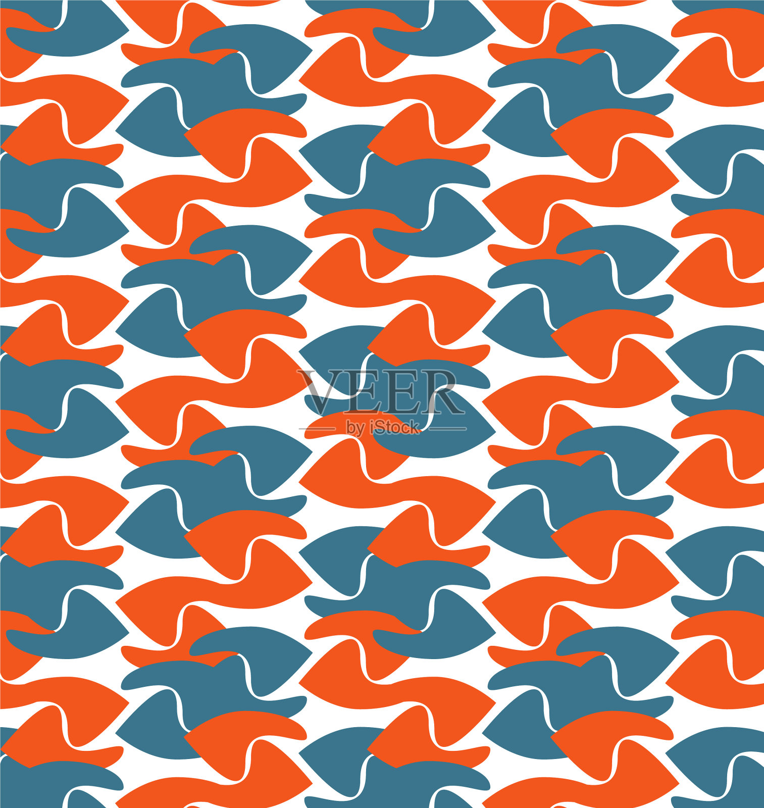 随机橙色和蓝色形状的无缝图案插画图片素材
