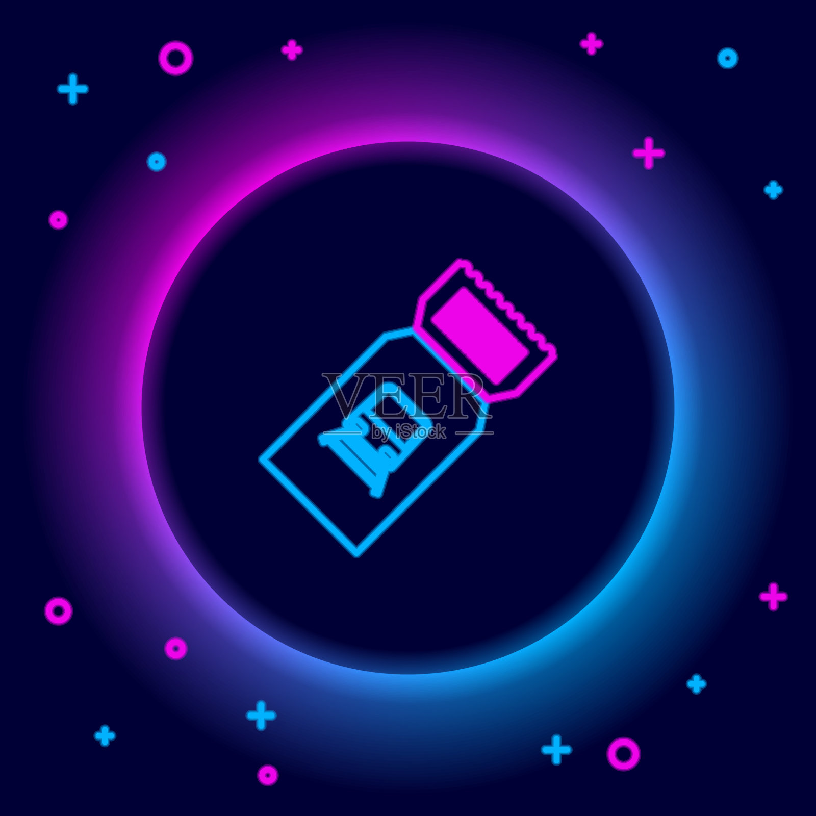 发光的霓虹灯线火车票图标孤立插画图片素材