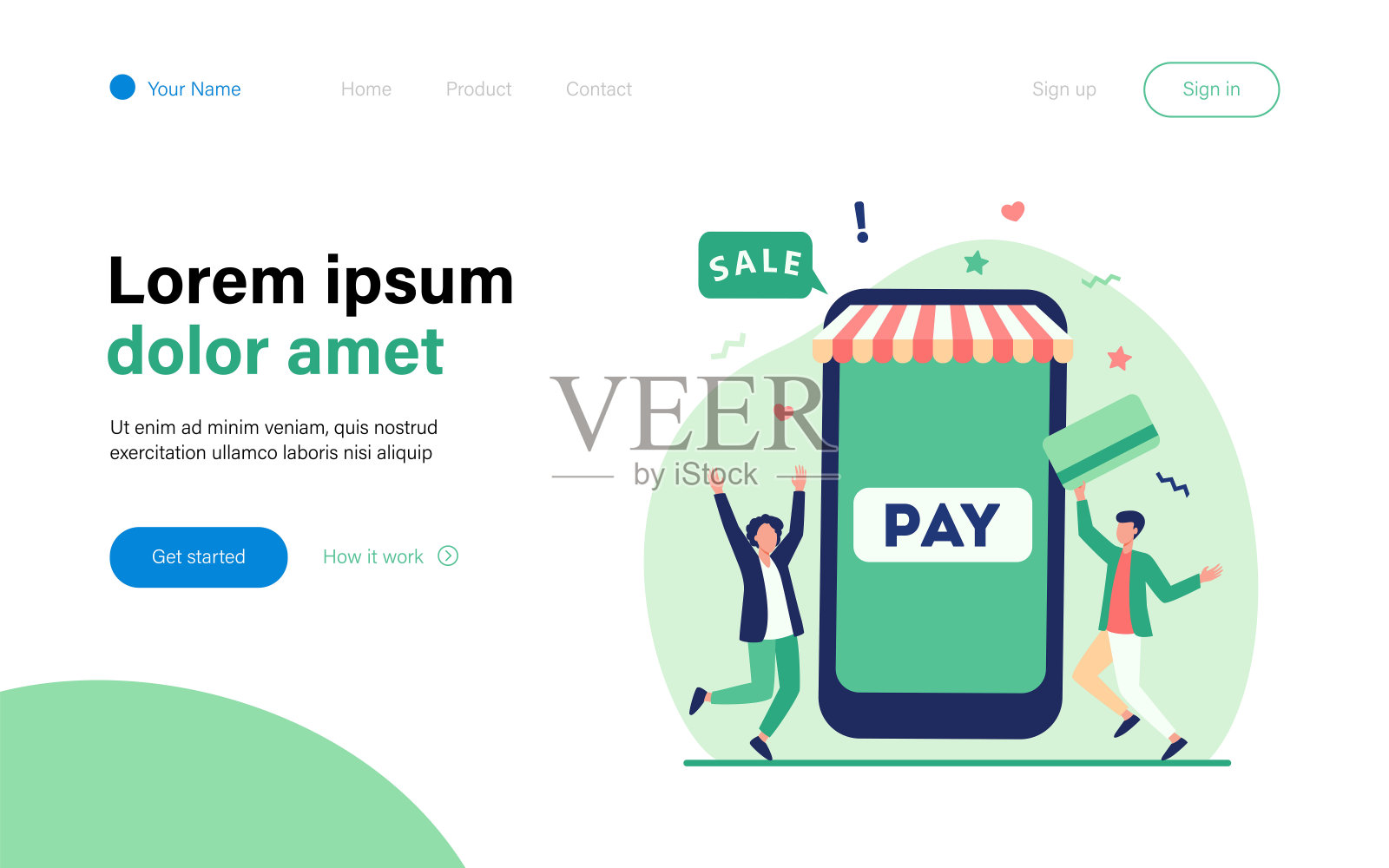 一群用手机应用刷卡付款的小屁屁插画图片素材