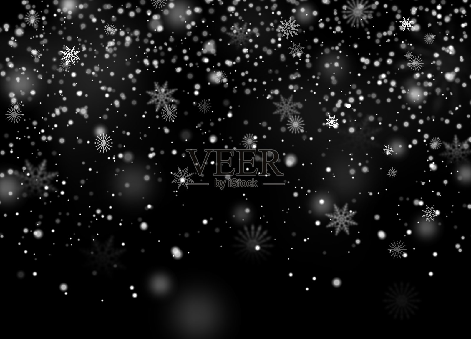 雪落。现实的降雪纹理。冬季模型。圣诞魔法白色的雪花在黑色的背景。晚上暴雪。寒冷的天气下着雪花。向量场暴风雪插画图片素材