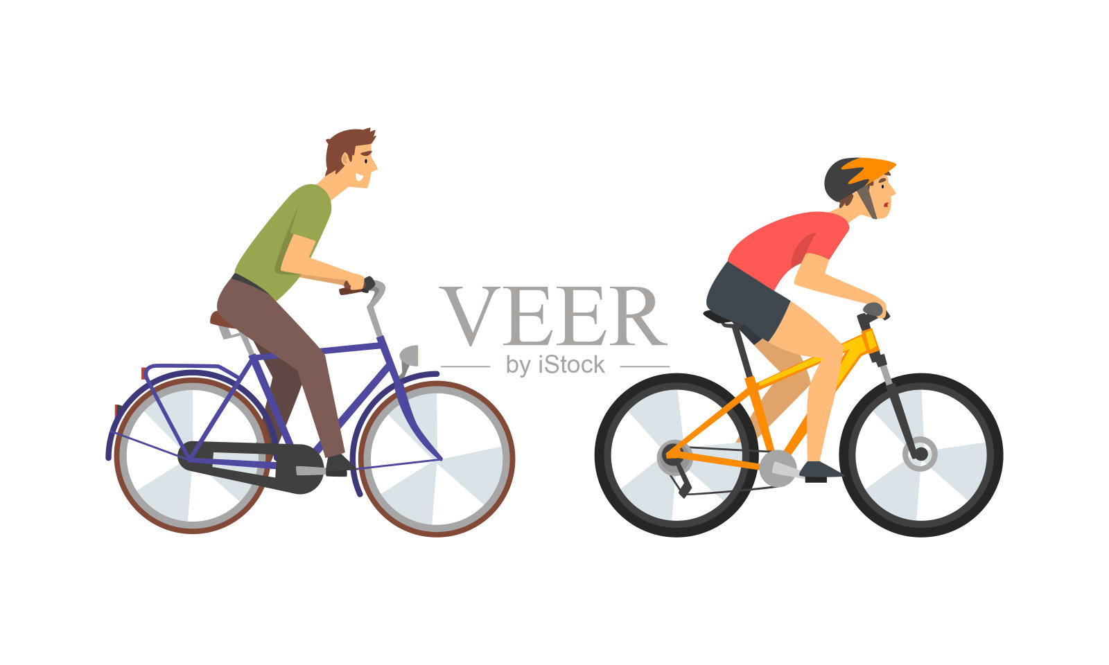 年轻人骑自行车享受假期或周末活动向量集设计元素图片