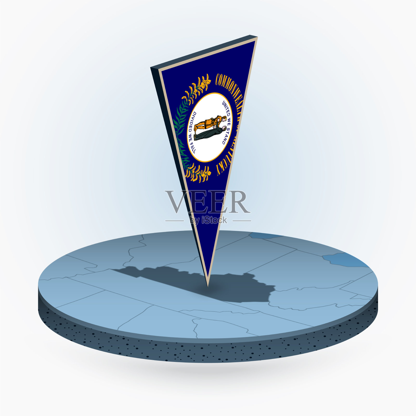 肯塔基地图以圆形等距绘制而成插画图片素材