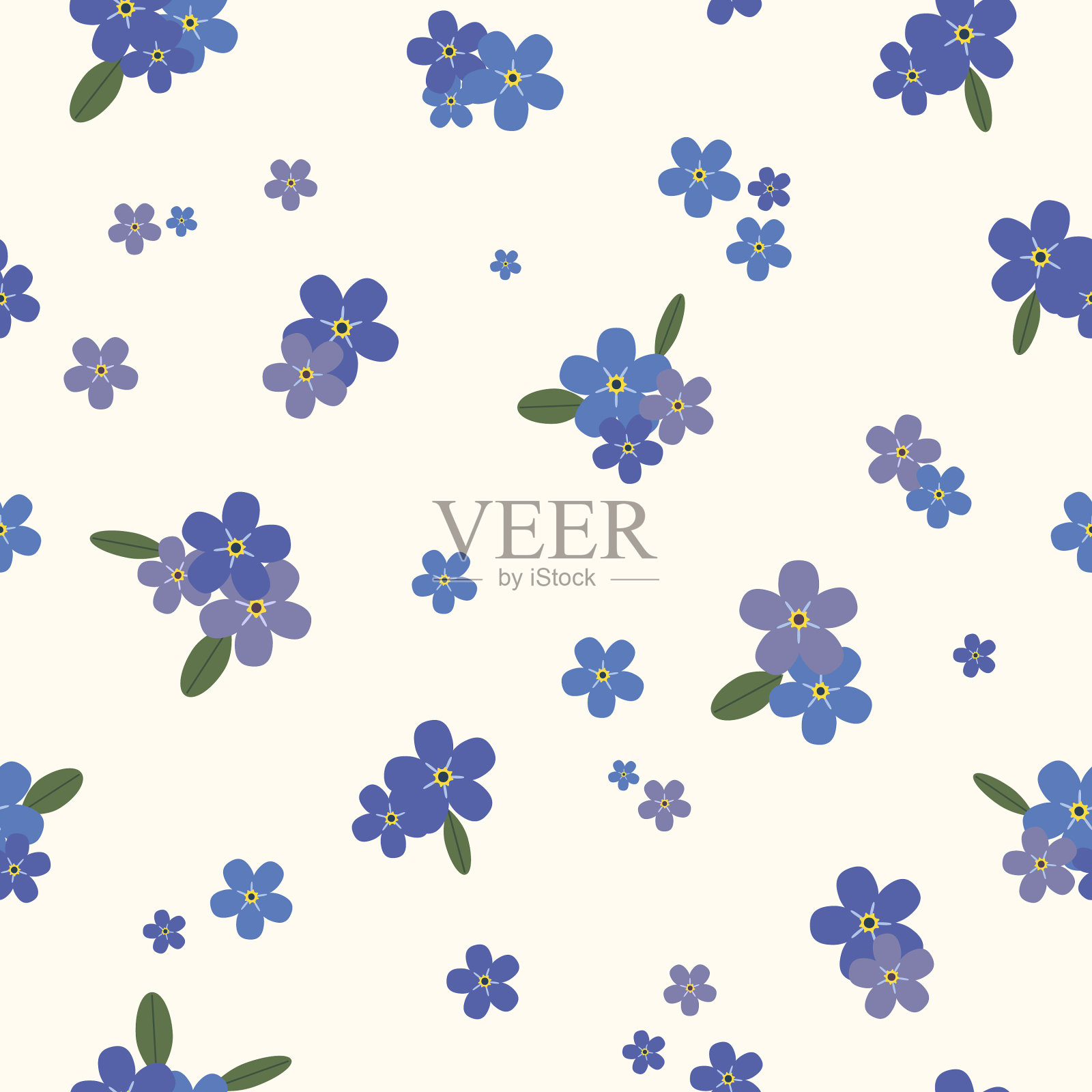 蓝色的花朵图案插画图片素材