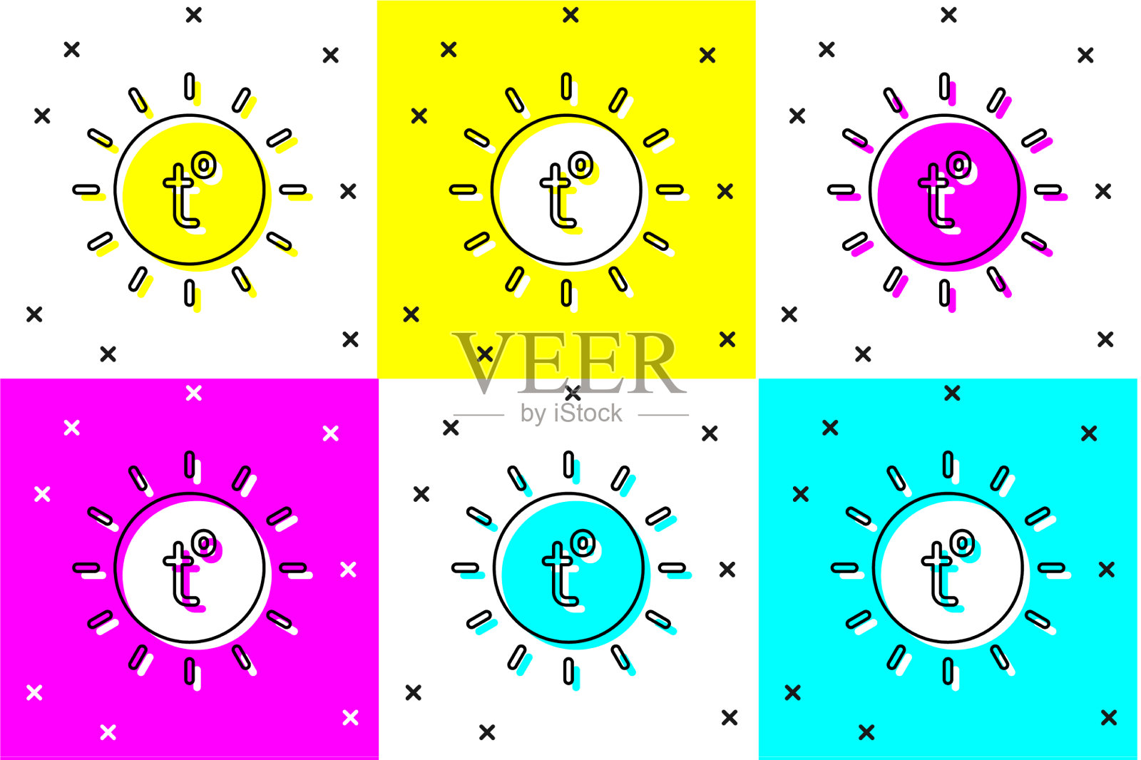 设置太阳图标孤立的颜色背景夏季图标素材