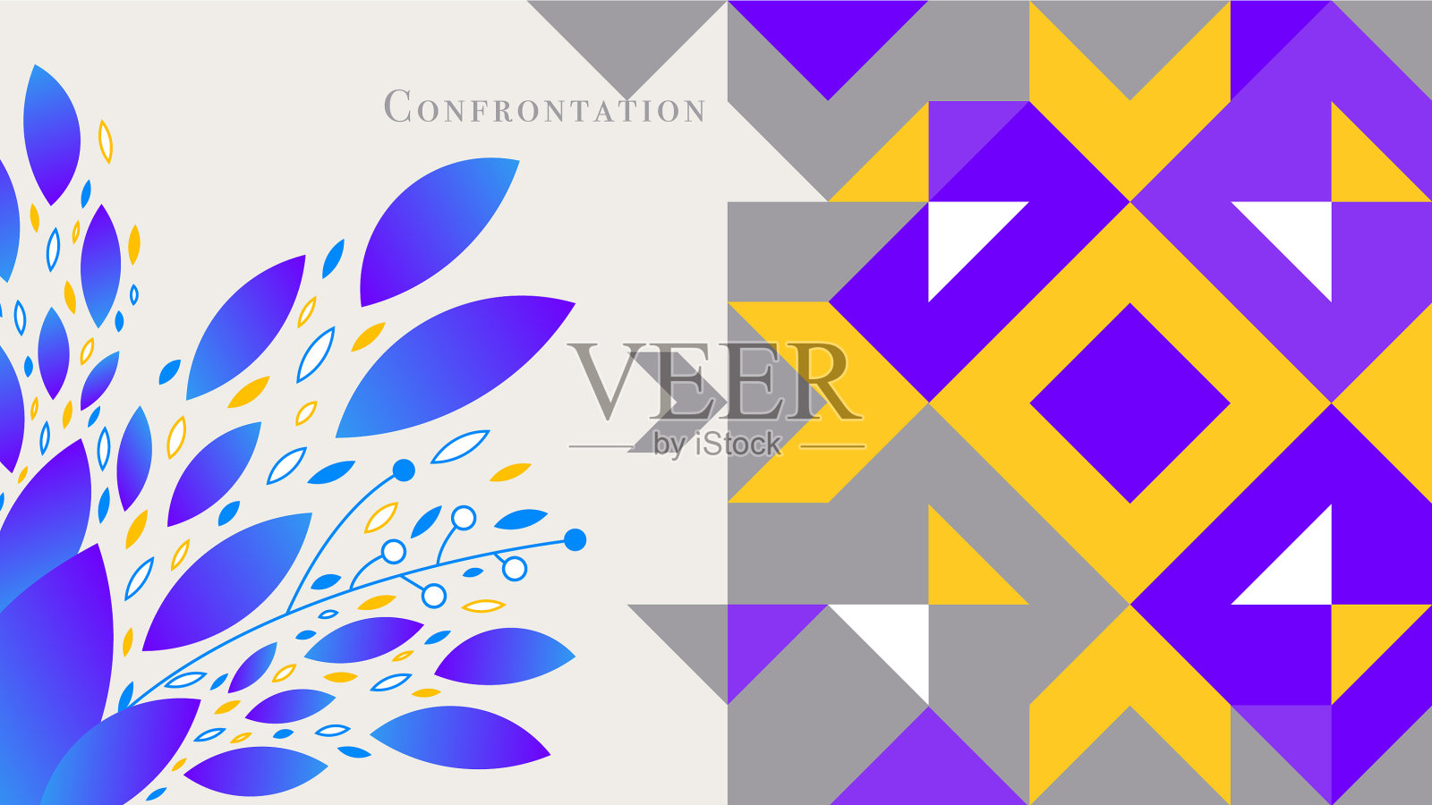 蓝色叶子的元素组成和几何插画图片素材