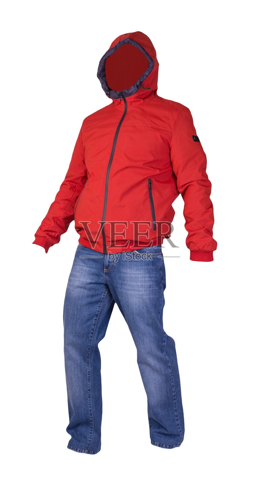 男人的夹克和牛仔裤孤立在白色背景。照片摄影图片