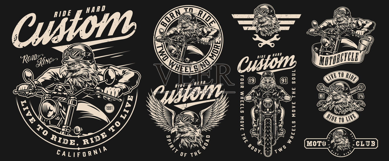 老式摩托车单色标签插画图片素材