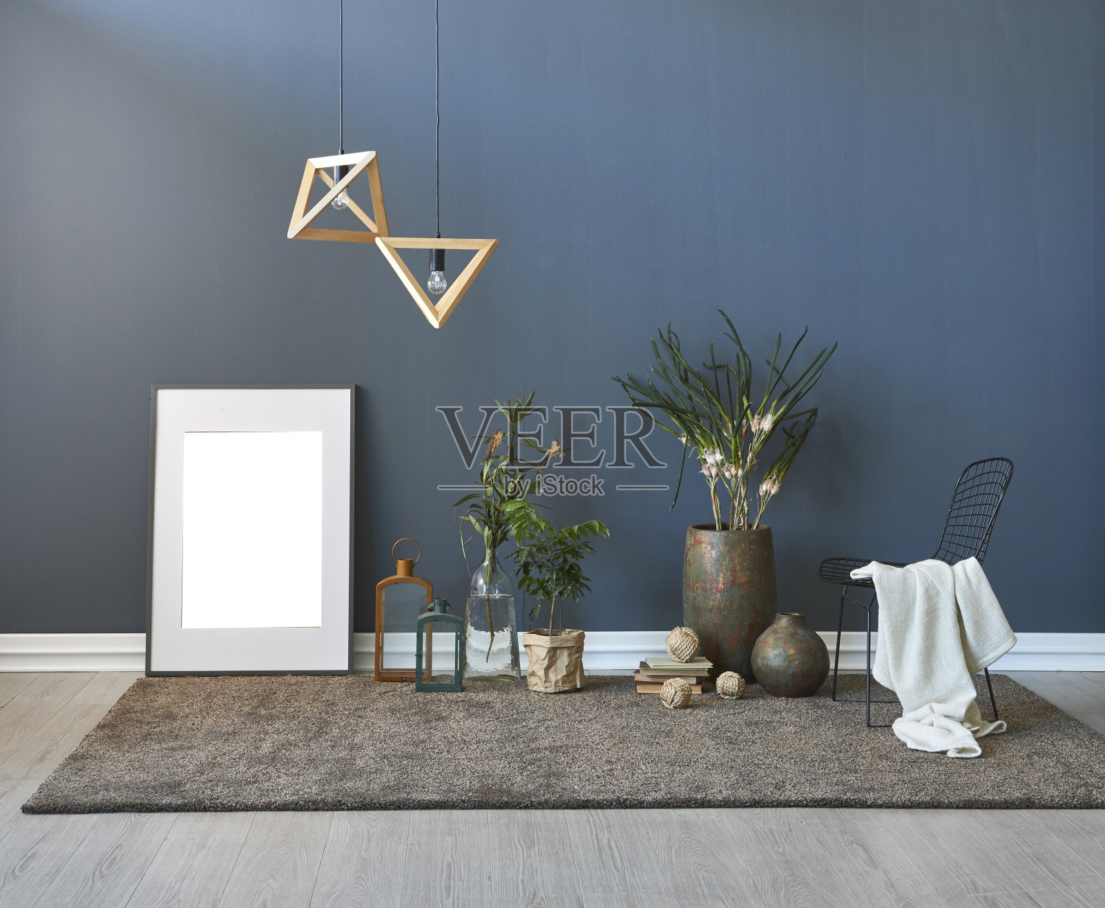 现代家居室内客厅蓝色平墙照片摄影图片