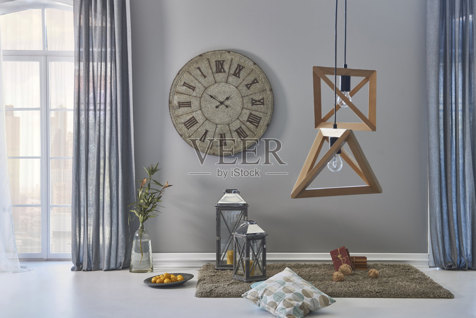 现代家庭室内客厅的窗户与窗帘照片摄影图片