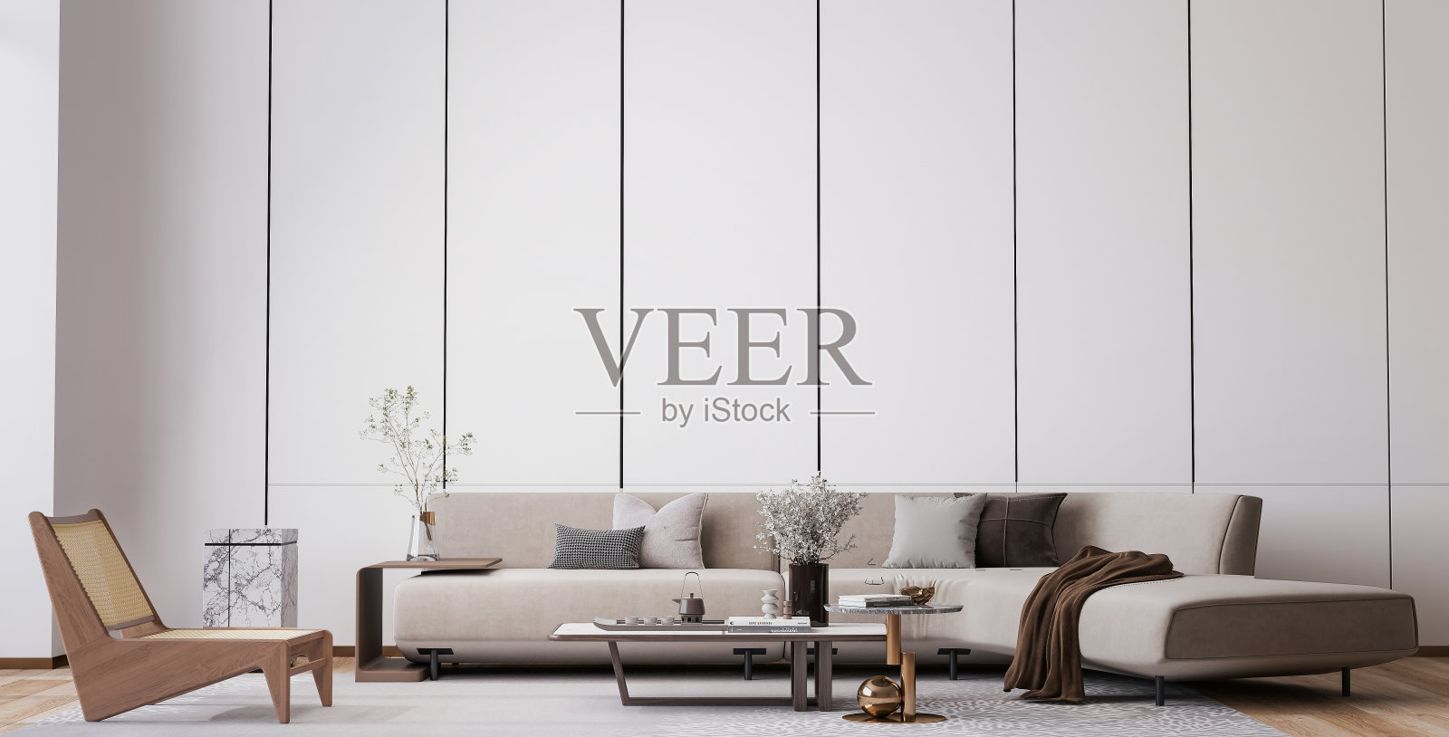 明亮的最小客厅在现代室内照片摄影图片