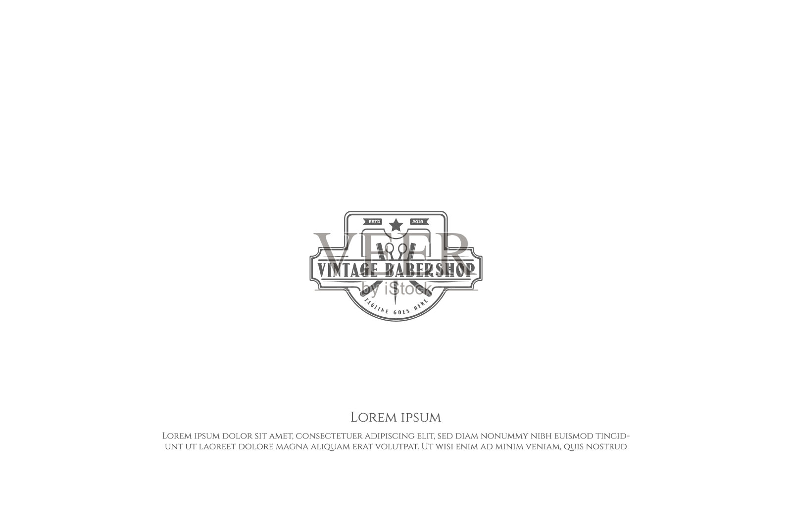 老式剪刀和剃刀的理发店徽章插画图片素材