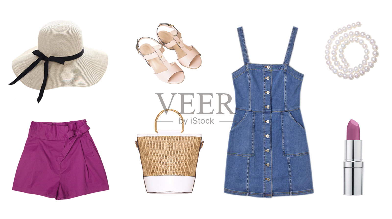 女性拼贴的衣服和配件孤立在白色的背景照片摄影图片