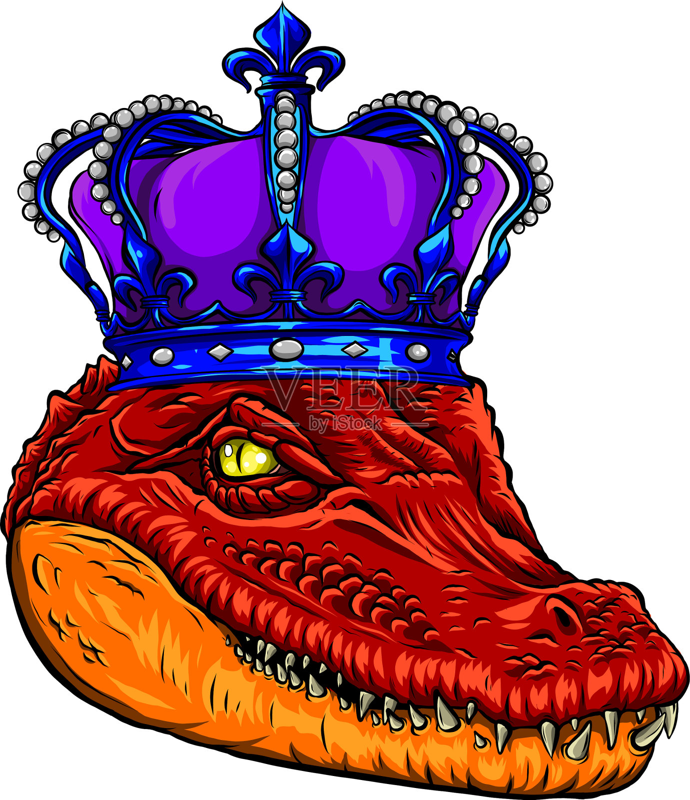 带冠彩色鳄鱼插画图片素材