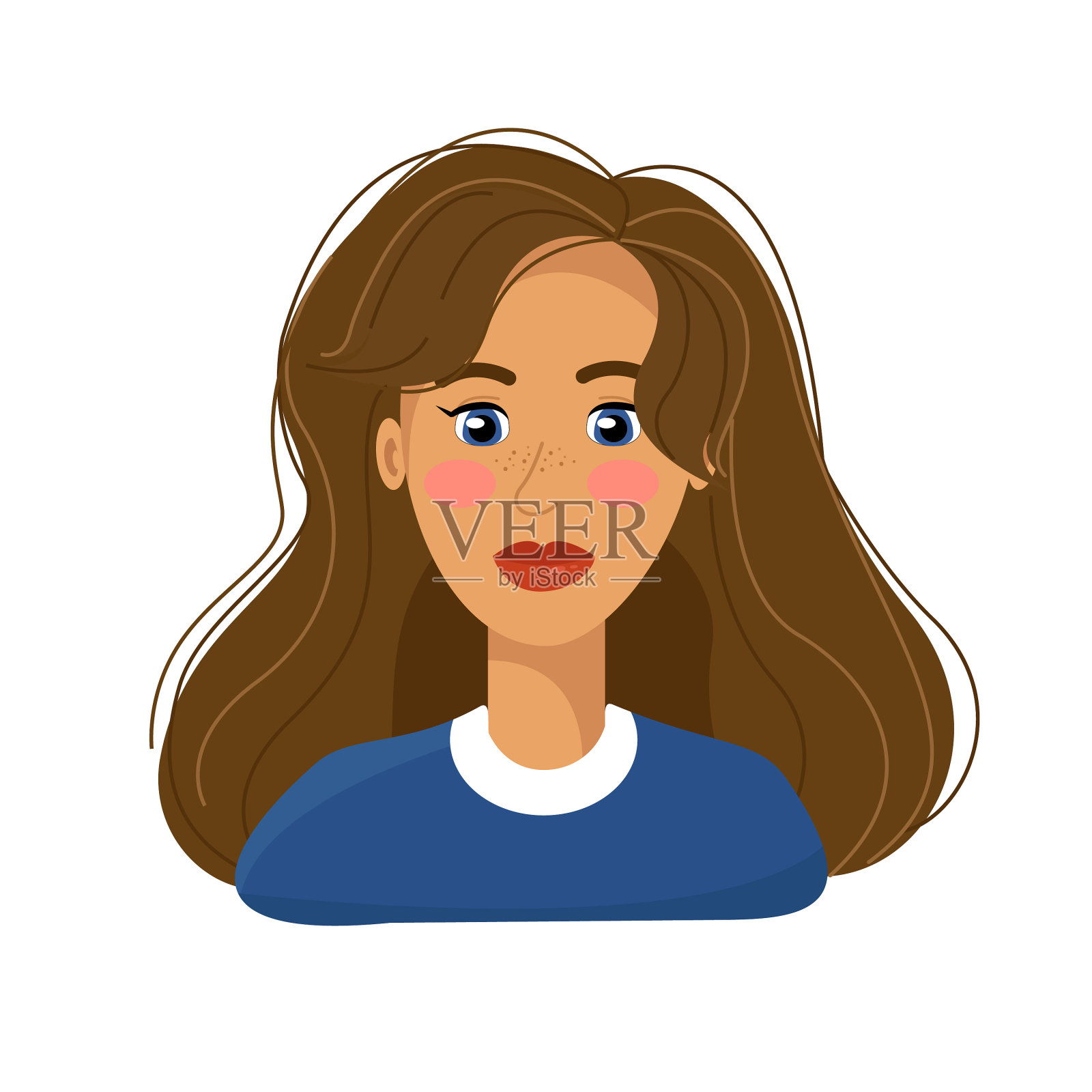 可爱的肖像一个女孩的蓝眼睛粉红色插画图片素材