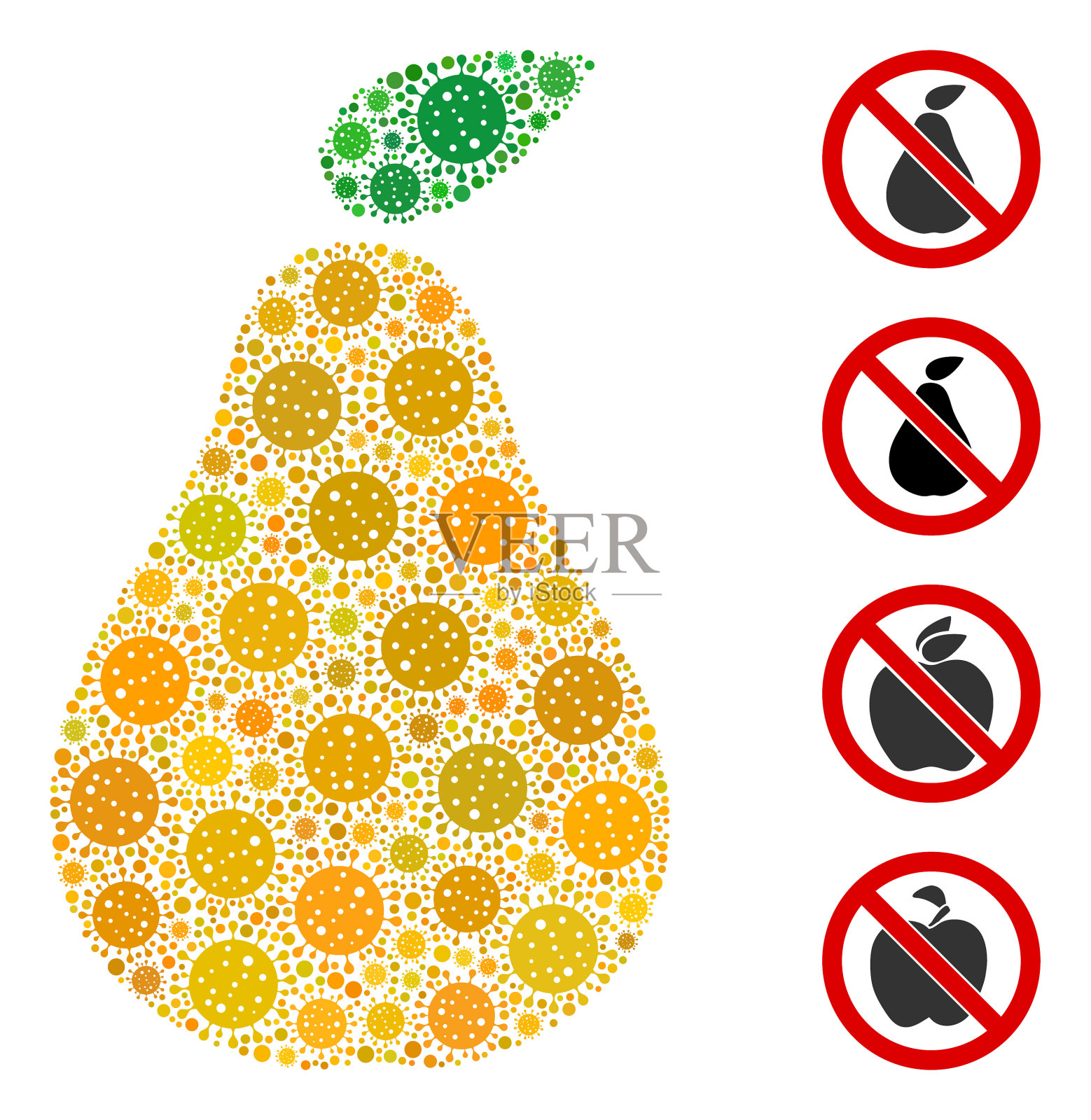 梨拼贴冠状病毒物品插画图片素材