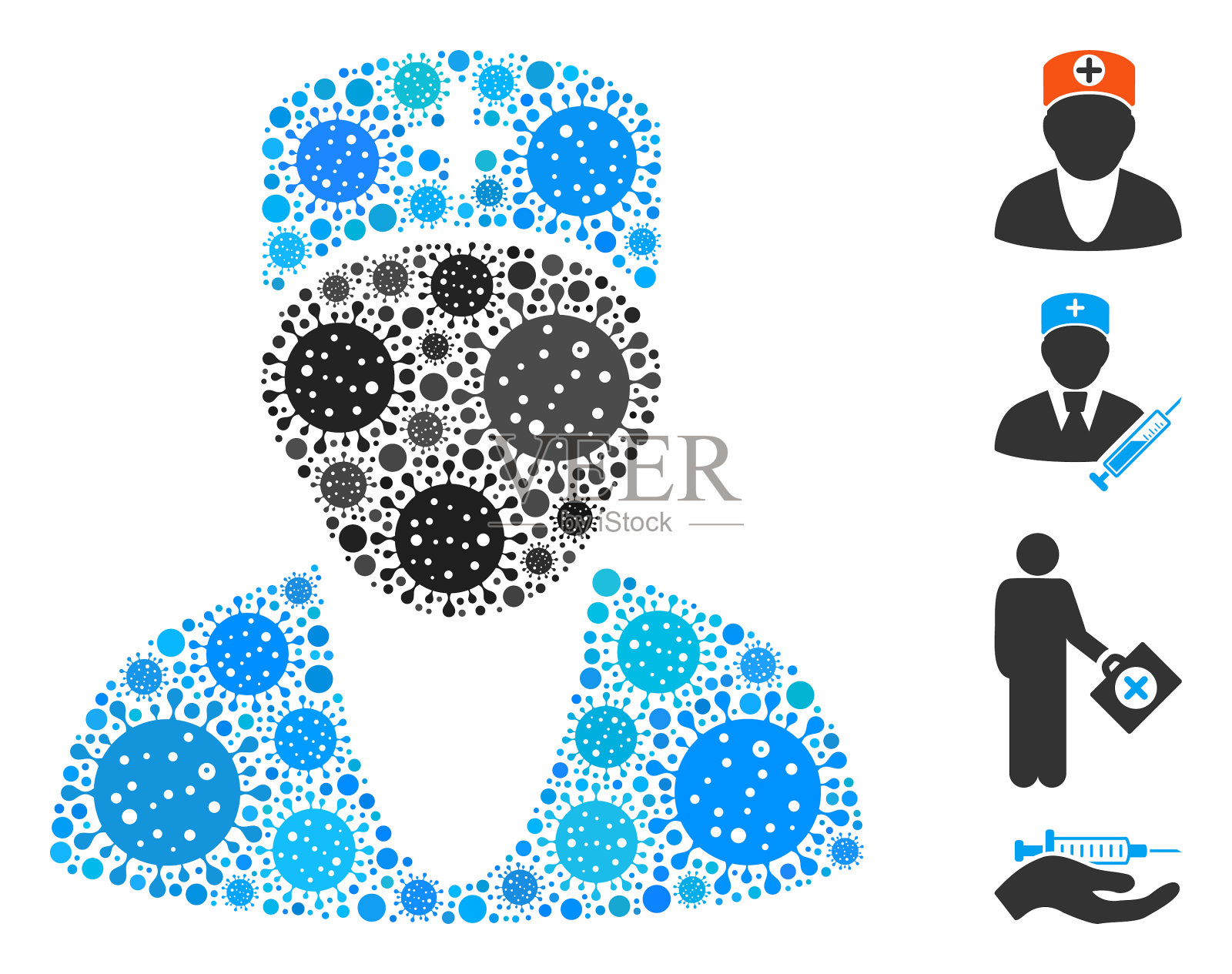 医生马赛克冠状病毒物品插画图片素材