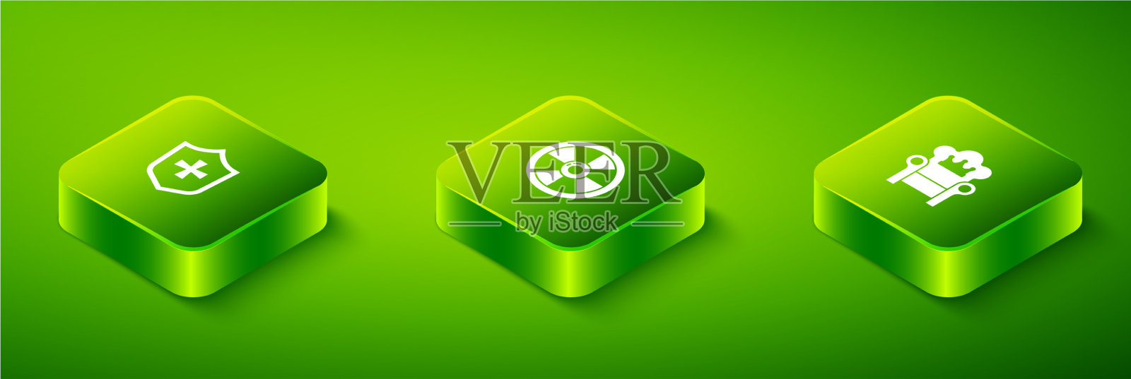 设置等距圆形木盾中世纪王座图标素材