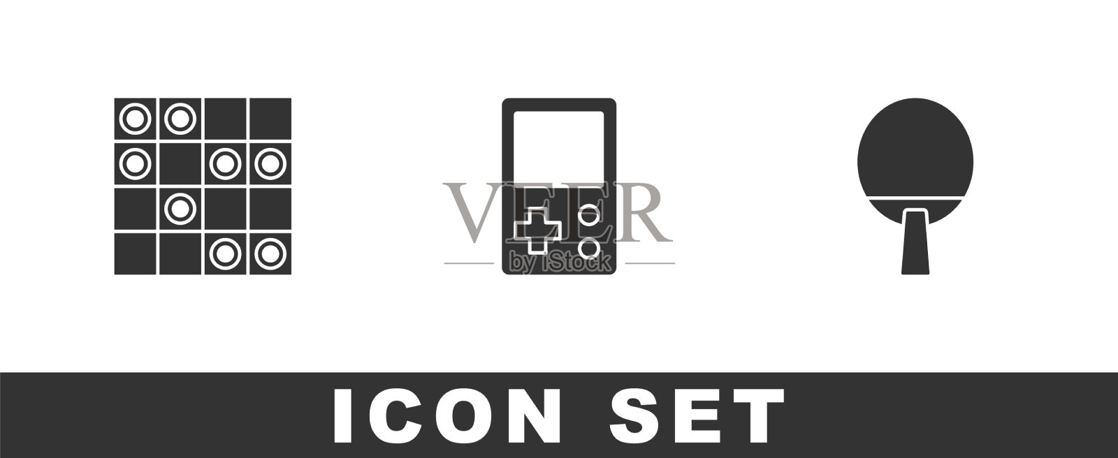 设置棋盘游戏方块跳棋和球拍图标图标素材