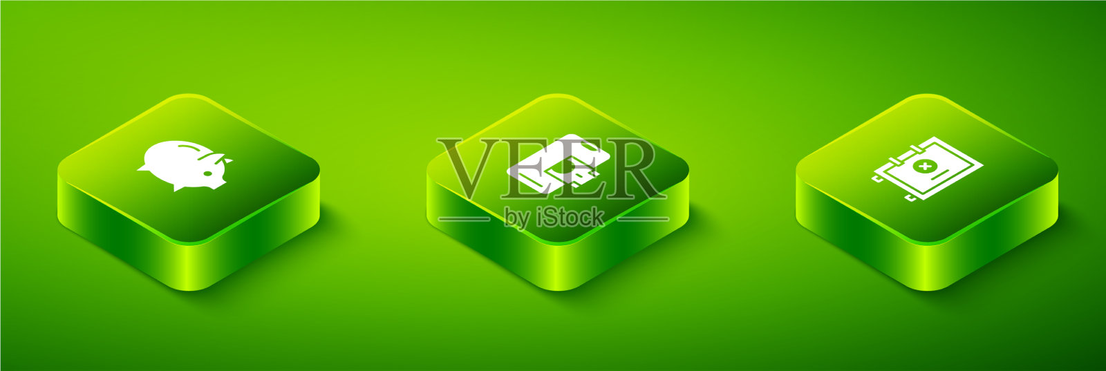 设置等距移动银行安全和小猪图标图标素材