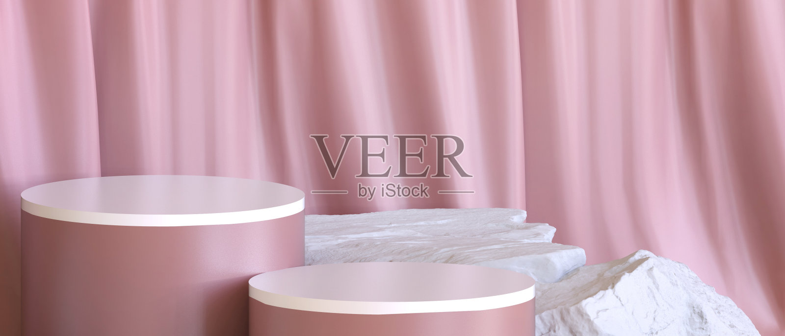 最小化妆品讲台Premium背景产品和自然石材概念，模拟场景几何形状显示在布红色。设计横幅，复制空间，数字，横幅-3d渲染照片摄影图片