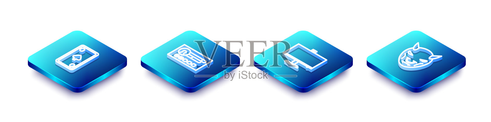 设置等距线扑克牌与钻石图标素材