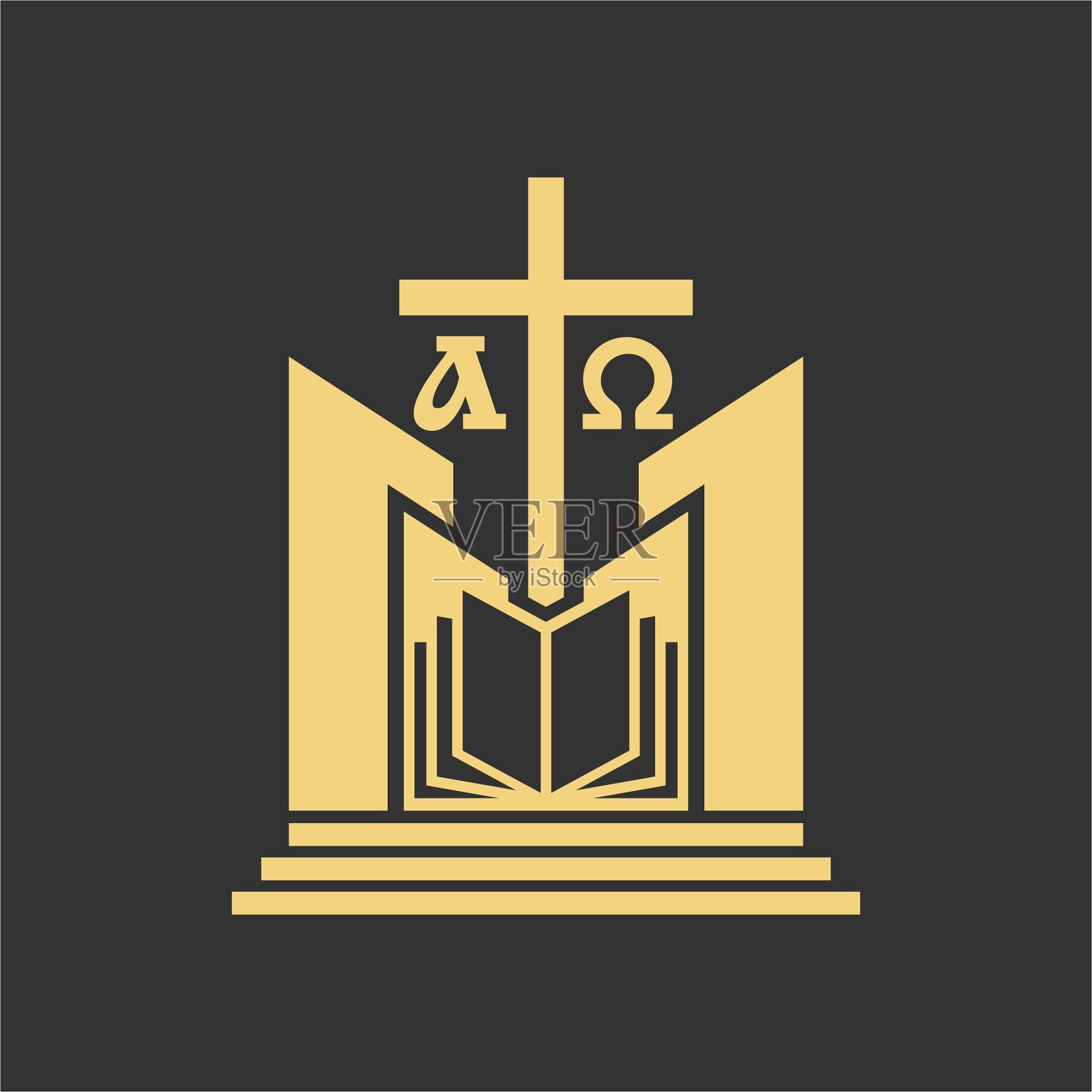 基督教的插图。教堂的标志。救世主的十字架和打开的圣经，图形元素。设计元素图片