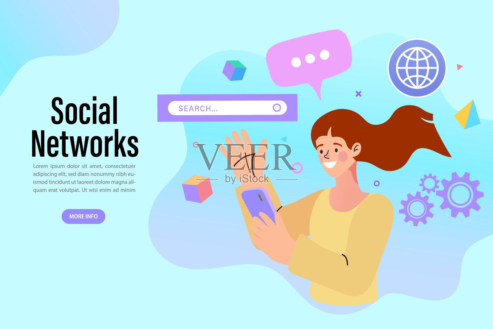 社会媒体影响。不同的社交媒体图标。矢量插图在平面风格。插画图片素材