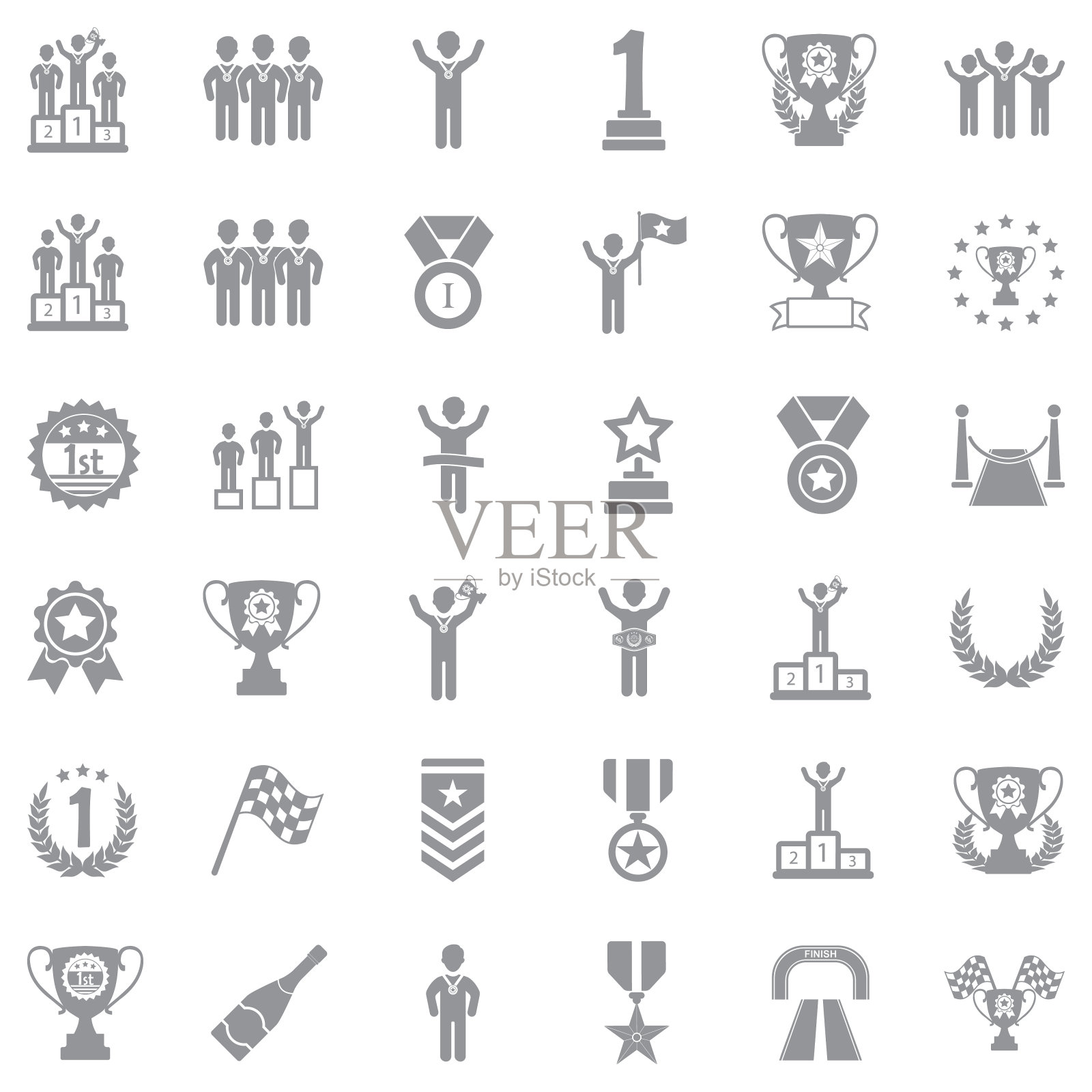 冠军图标。灰色的平面设计。矢量插图。插画图片素材