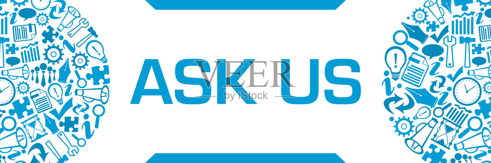 问我们蓝色商业标志圆形左右水平插画图片素材