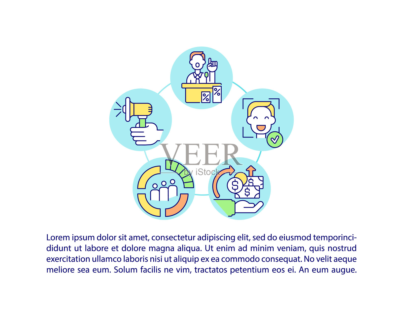 金钱收集活动的概念线图标与文本插画图片素材