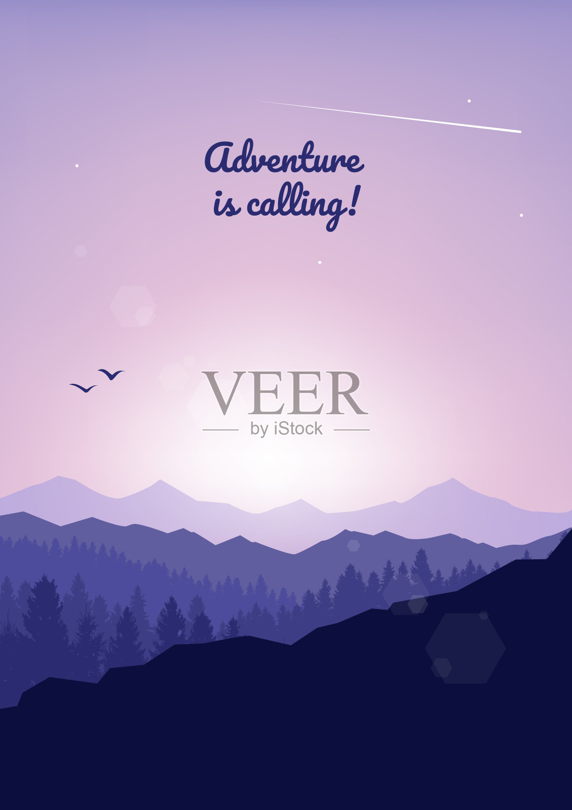 山的风景。旅行宣传单，背景资料，小册子。探险、远足、野营、度假。抽象景观，旗帜与多边形景观插图，简约风格，平面设计插画图片素材